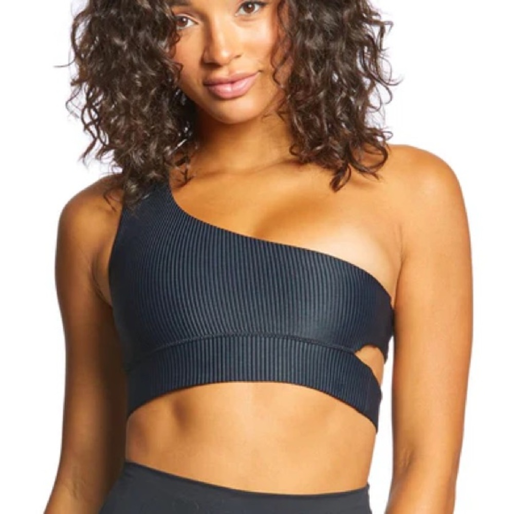 Spiritual Gangster Warrior Ribbed Bralette One Shoulder Sports Bra XSMALL